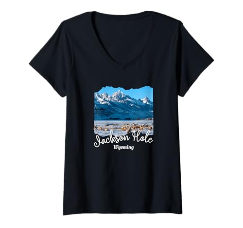 Damen Wyoming Jackson Hole T-Shirt mit V-Ausschnitt Damen Wyoming Jackson Hole T-Shirt mit V-Ausschnitt von Jackson Hole Wyoming Souvenir Store