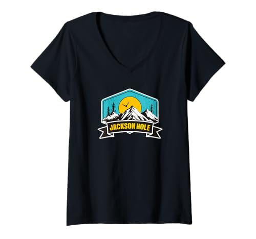 Damen Wyoming Jackson Hole T-Shirt mit V-Ausschnitt Damen Wyoming Jackson Hole T-Shirt mit V-Ausschnitt von Jackson Hole Wyoming Souvenir Store