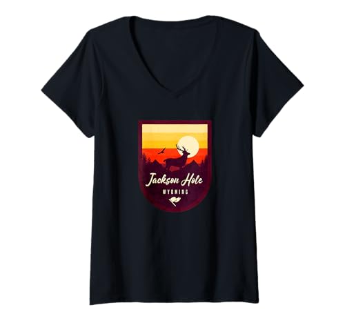 Damen Wyoming Jackson Hole T-Shirt mit V-Ausschnitt Damen Wyoming Jackson Hole T-Shirt mit V-Ausschnitt von Jackson Hole Wyoming Souvenir Store
