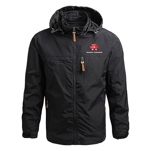 JacoJe Herren-Kapuzenjacke Für MASSEY-Druckjacken Outdoor-Stehkragenmantel Mehrere Taschen, Sweatshirts Windjacke Geschenk-Black 1||5XL von JACOJE