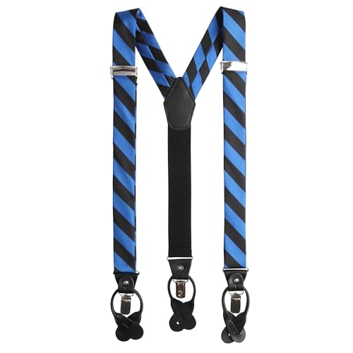 Jacob Alexander Men's College Stripe Y-Back Suspenders Braces Convertible Leather Ends and Clips for Formal Events Wedding Business - Royal Black von Jacob Alexander