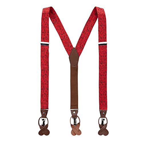 Jacob Alexander Men's Floral Roses Flowers Design Suspenders Braces Convertible Leather Ends and Clips Love Romantic - Red von Jacob Alexander