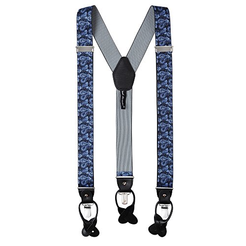 Jacob Alexander Men's Paisley Y-Back Suspenders Braces Convertible Leather Ends and Clips for Formal Events Wedding Business - Navy Blue von Jacob Alexander