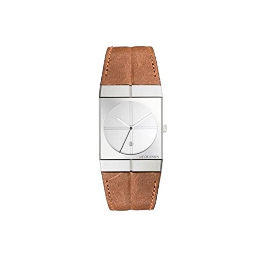 Jacob Jensen Icon Serie Herren Quarz-Uhr mit weißem Zifferblatt Analog-Anzeige und braunem Lederband 233 von Jacob Jensen