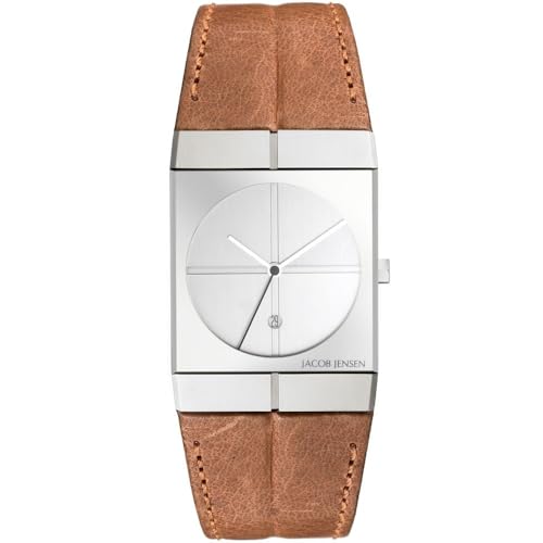 Jacob Jensen Icon Serie Herren Quarz-Uhr mit weißem Zifferblatt Analog-Anzeige und braunem Lederband 233 von Jacob Jensen