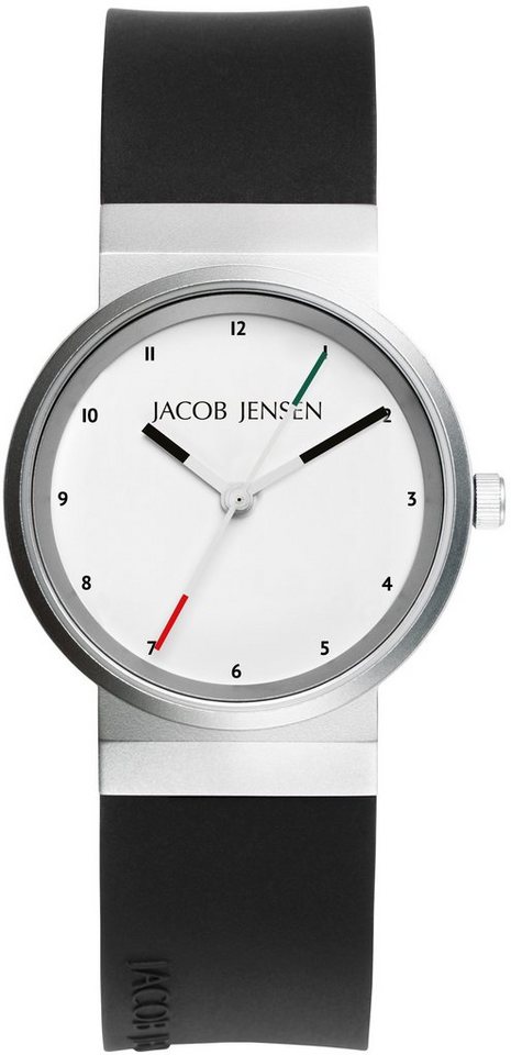 Jacob Jensen Quarzuhr Damenuhr Design Edelstahl Kautschukband NEW LINE ⌀29mm, optische Täuschung vom durchlaufenden Armband von Jacob Jensen