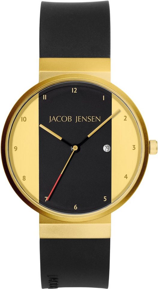 Jacob Jensen Quarzuhr Designuhr Edelstahl Kautschukband NEW LINE ⌀35mm, optische Täuschung vom durchlaufenden Armband von Jacob Jensen