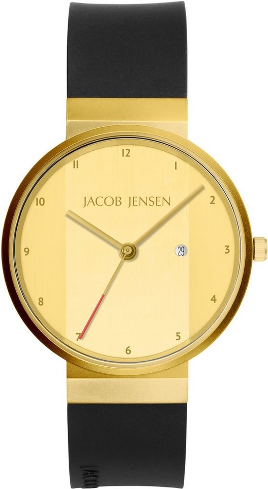Jacob Jensen Quarzuhr Designuhr Edelstahl Kautschukband NEW LINE ⌀35mm, optische Täuschung vom durchlaufenden Armband von Jacob Jensen