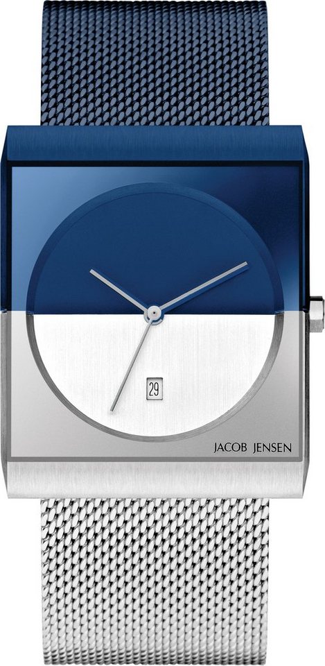 Jacob Jensen Quarzuhr Herrenuhr Designuhr eckig Edelstahl Kautschukband CLASSIC ⌀32mm von Jacob Jensen