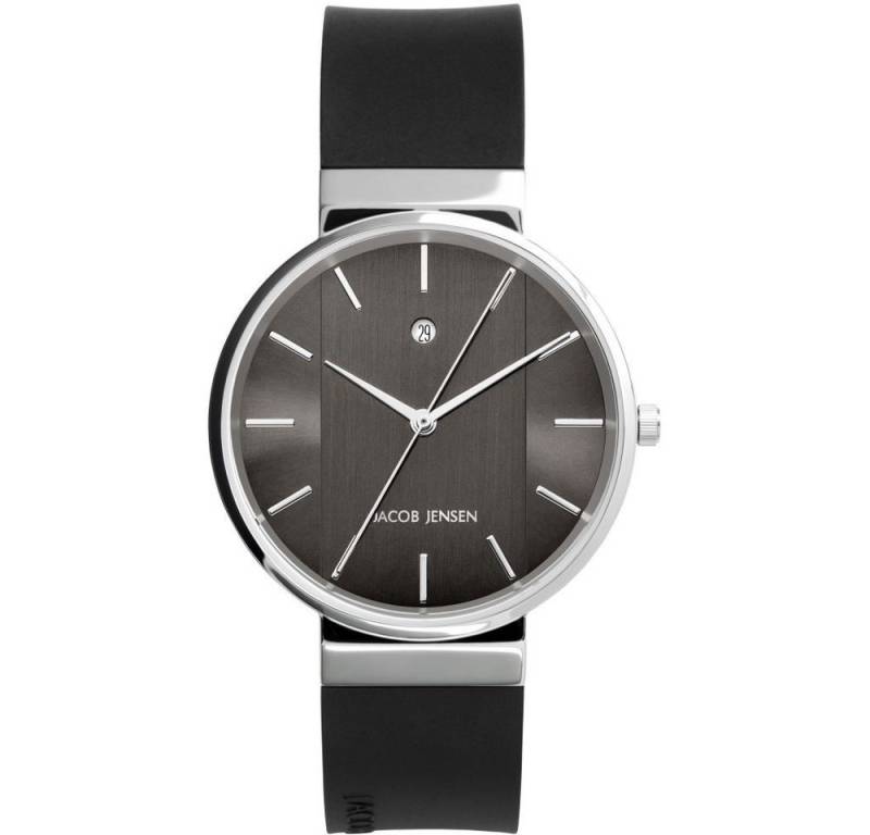Jacob Jensen Quarzuhr JACOB JENSEN Herren Armbanduhr SHINY SERIES 738 grau D. 35 mm Datum von Jacob Jensen