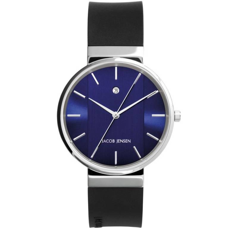 Jacob Jensen Quarzuhr JACOB JENSEN Herren Armbanduhr SHINY SERIES 739 blau D. 35 mm Datum von Jacob Jensen