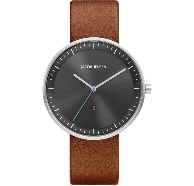 Jacob Jensen Quarzuhr JACOB JENSEN Herren Armbanduhr STRATA 275 anthrazit D. 41 mm Lederband von Jacob Jensen