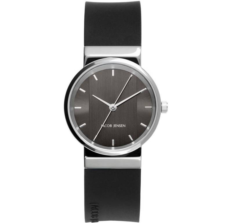 Jacob Jensen Quarzuhr JACOB JENSEN Damen Armbanduhr SHINY SERIES 748 grau D. 29 mm Datum von Jacob Jensen
