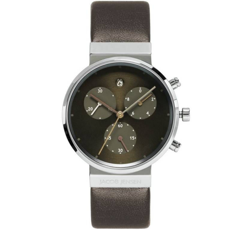 Jacob Jensen Titanuhr JACOB JENSEN Damen Armbanduhr CHRONO 614 braun D. 33 mm Lederband von Jacob Jensen