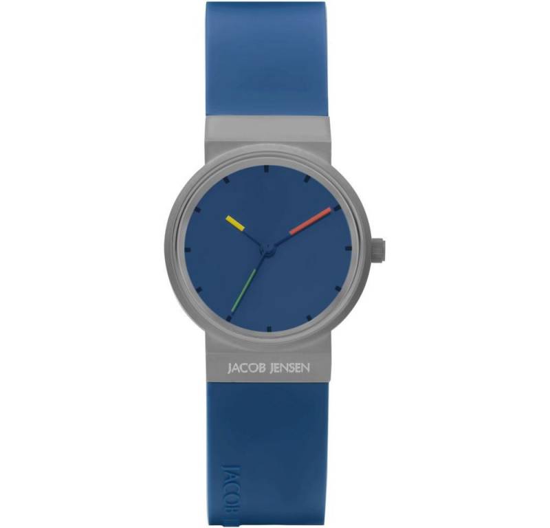 Jacob Jensen Titanuhr JACOB JENSEN Damen Armbanduhr TITANIUM 654 blau D. 29 mm Silikonband von Jacob Jensen