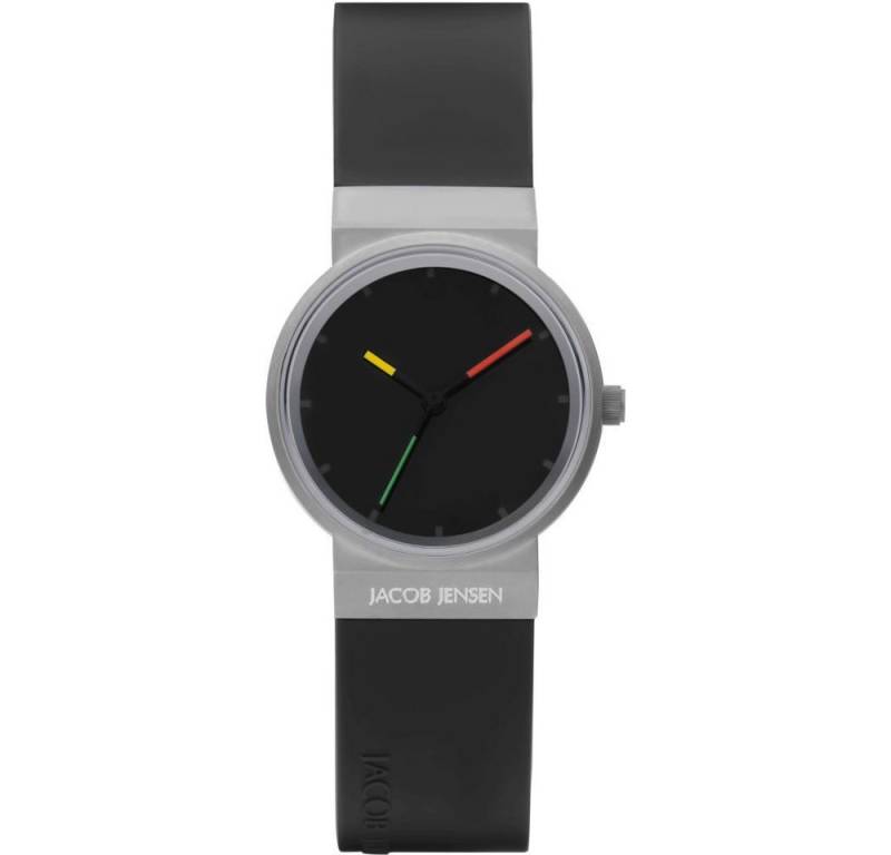 Jacob Jensen Titanuhr JACOB JENSEN Damen Armbanduhr TITANIUM 657 schwarz D. 29mm Silikonband von Jacob Jensen