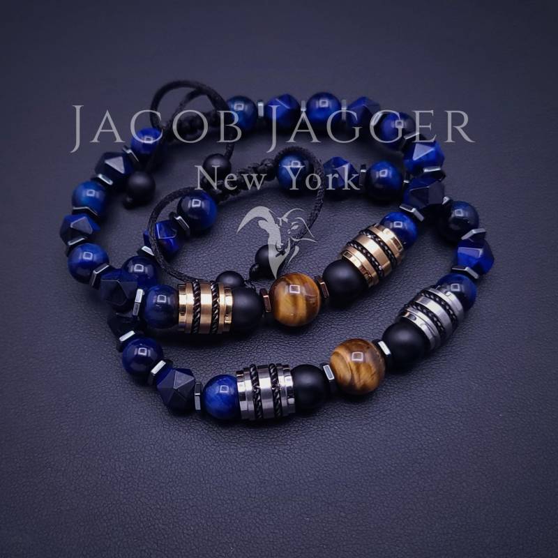 Tiefblaues Tigerauge-Armband Mit Verstellbarer Länge Und 8 Mm Perlen von JacobJaggerNY