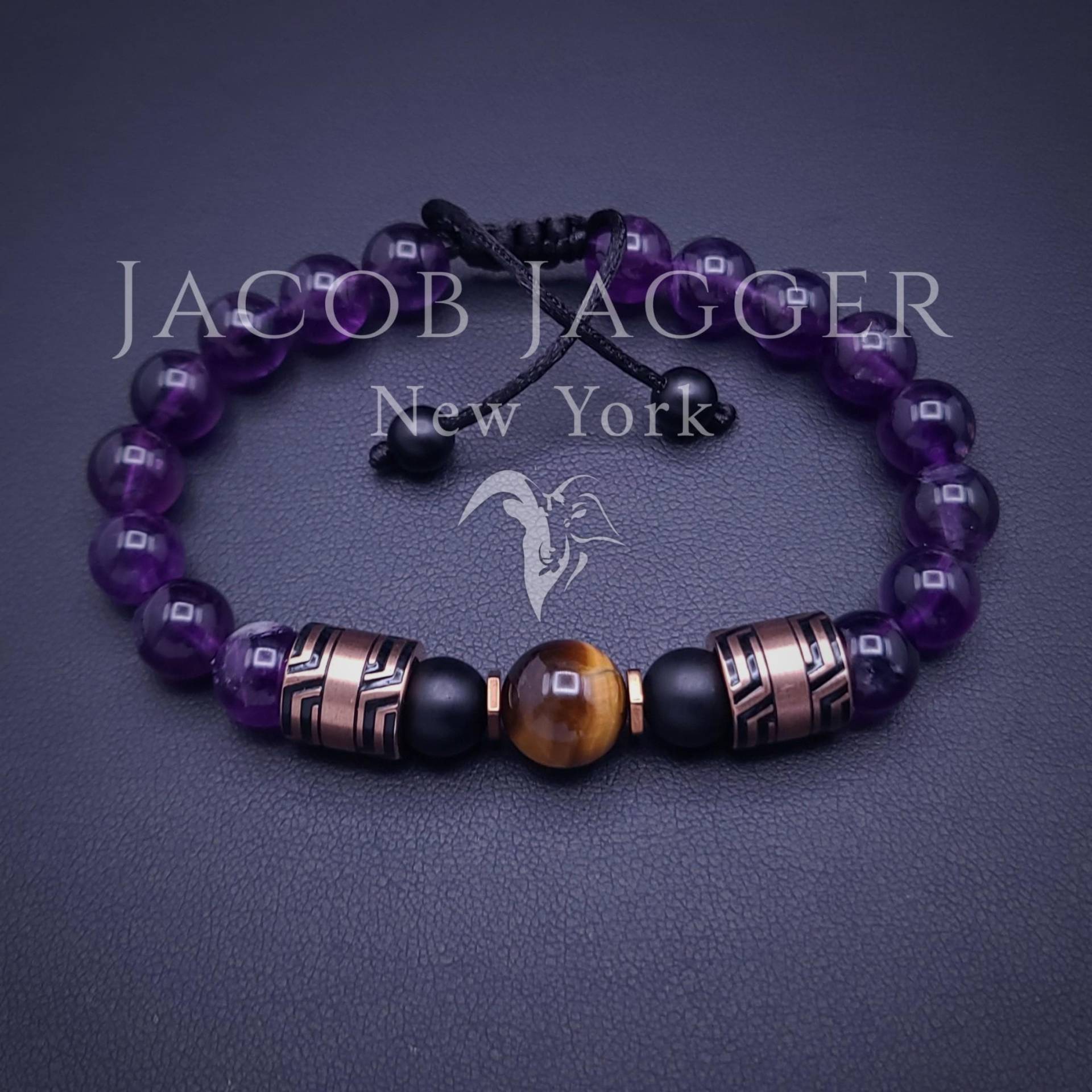 Lila Amethyst & Tigerauge Armband Größenverstellbare, 8 Mm Edelstein Perlen, Edelstahl Anhänger in Gold, Rosegold, Silber Lila Amethyst & Tigerauge Armband Größenverstellbare, 8 Mm Edelstein Perlen, Edelstahl Anhänger in Gold, Rosegold, Silber von JacobJaggerNY
