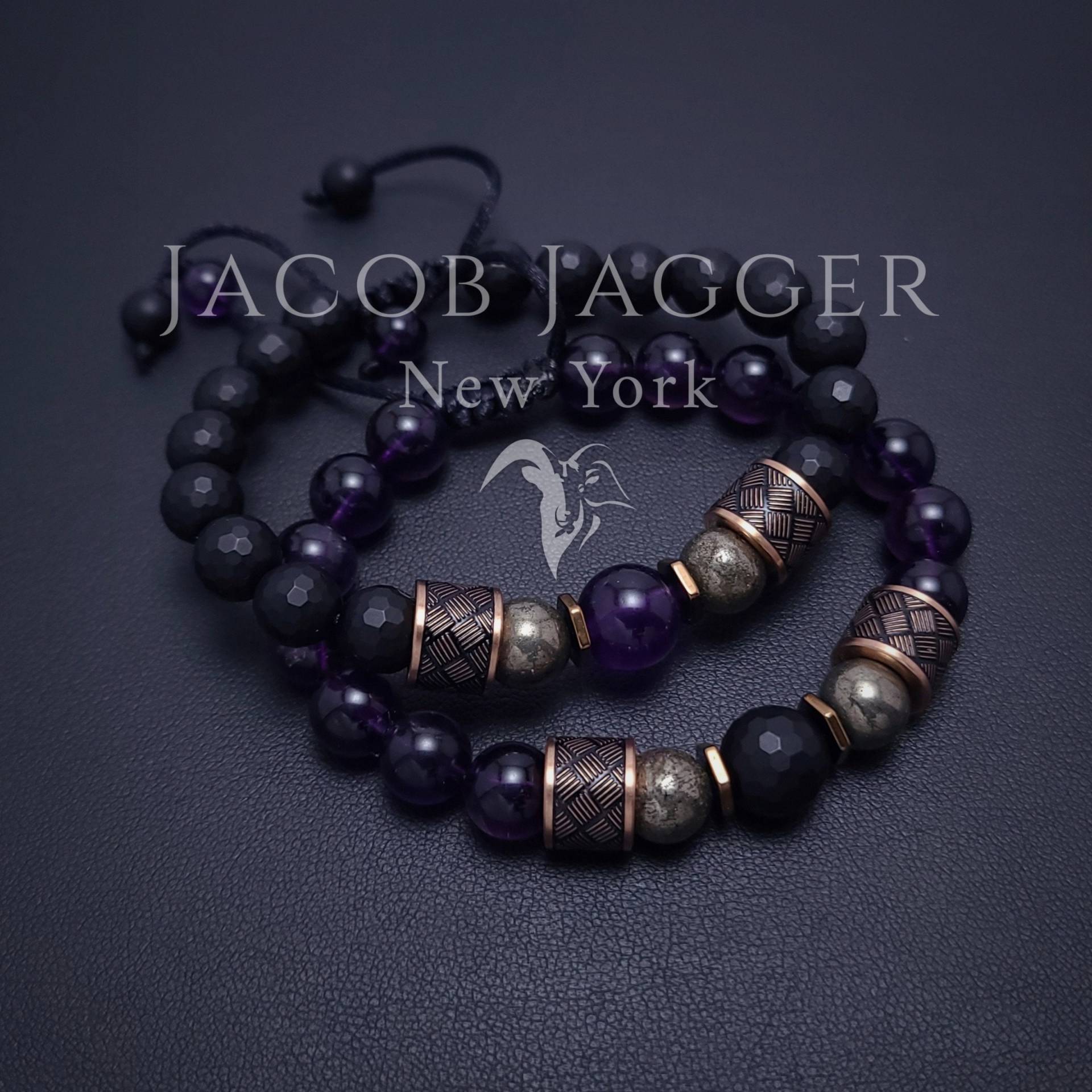 Passende Dunkellila Amethyst & Onyx Armbänder Für Paare, Distanz Und Freundschaft. Einstellbar W/8 Mm Steine Rose Gold Edelstahl Passende Dunkellila Amethyst & Onyx Armbänder Für Paare, Distanz Und Freundschaft. Einstellbar W/8 Mm Steine Rose Gold Edelstahl von JacobJaggerNY