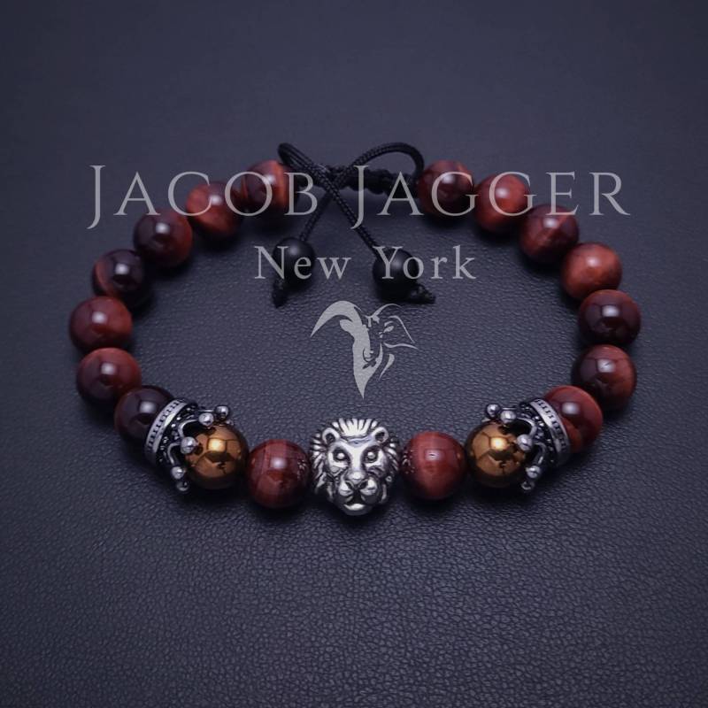 Rot Tigerauge Leo Der Löwe Barcelet Für Männer/Frauen. Verstellbare Länge Mit Natürlichen 8 Mm Steinen Und Silbernen Edelstahl-Kronenanhängern Rot Tigerauge Leo Der Löwe Barcelet Für Männer/Frauen. Verstellbare Länge Mit Natürlichen 8 Mm Steinen Und Silbernen Edelstahl-Kronenanhängern von JacobJaggerNY