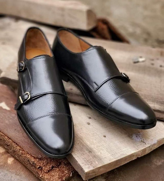 Oxford Black Double Monk Strap Kleid Schuhe Für Männer von JacobsLondonOfficial