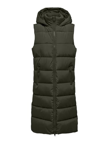 JACQUELINE de YONG JDY Damen 3/4-lange Steppweste mit Kapuze JDYFiskas Padded Hood Waistcoat 15305696 Forest Night L von JACQUELINE de YONG