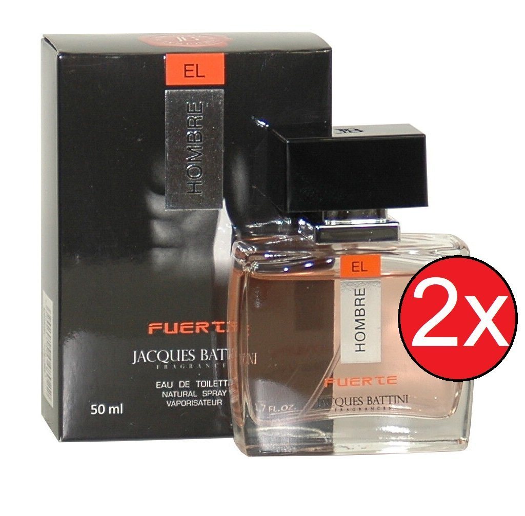 Jacques Battini Eau de Toilette El Hombre Fuerte Natural Spray 2x50ml Herrendüfte Duft Männer Parfum, 2-tlg., Intensiver Duft langanhaltend Geschenk Herren Männer Jungen von Jacques Battini