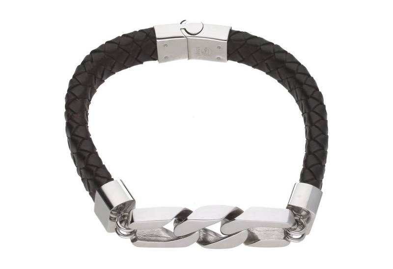 Jacques Charrel Armband braunes Leder, Mittelteil Panzerkettenglieder, Edelstahl Jacques Charrel Armband braunes Leder, Mittelteil Panzerkettenglieder, Edelstahl von Jacques Charrel