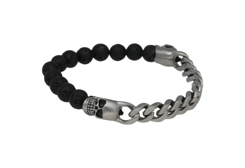 Jacques Charrel Armband lava Kugeln + Panzerkette mit zwei Totenköpfen, Edelstahl Jacques Charrel Armband lava Kugeln + Panzerkette mit zwei Totenköpfen, Edelstahl von Jacques Charrel