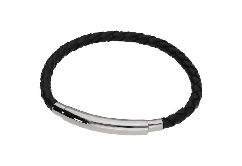 Jacques Charrel Armband mit schwarzem Leder geflochten, Edelstahl Jacques Charrel Armband mit schwarzem Leder geflochten, Edelstahl von Jacques Charrel