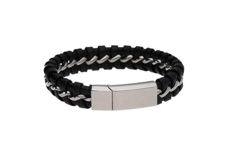 Jacques Charrel Armband mittig mit Edelstahlösen, Leder schwarz, Edelstahl von Jacques Charrel