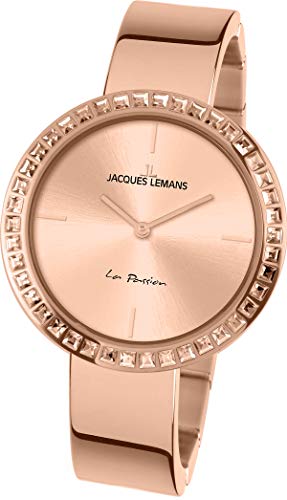 JACQUES LEMANS Damenuhr La Passion Metallband massiv Edelstahl ip-rosé Swarovskisteine 1-2052B von JACQUES LEMANS