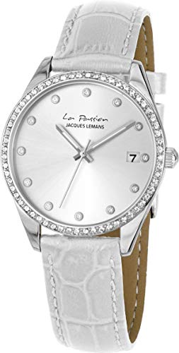 JACQUES LEMANS Damenuhr La Passion Lederarmband massiv Edelstahl Swarovskisteine LP-133B von JACQUES LEMANS