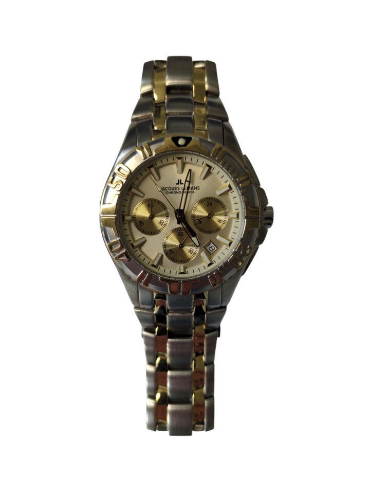 Jacques Lemans Chronograph Armbanduhr Edelstahl Chronograph Datum Edelstahl Silber Gold 1-1347E von Jacques Lemans