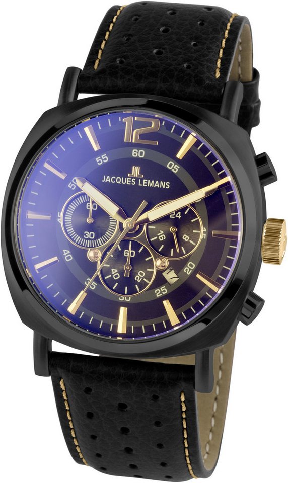 Jacques Lemans Chronograph Lugano 1-1645O, Quarzuhr, Armbanduhr, Herrenuhr, Datum, Stoppfunktion, Lederarmband Jacques Lemans Chronograph Lugano 1-1645O, Quarzuhr, Armbanduhr, Herrenuhr, Datum, Stoppfunktion, Lederarmband von Jacques Lemans