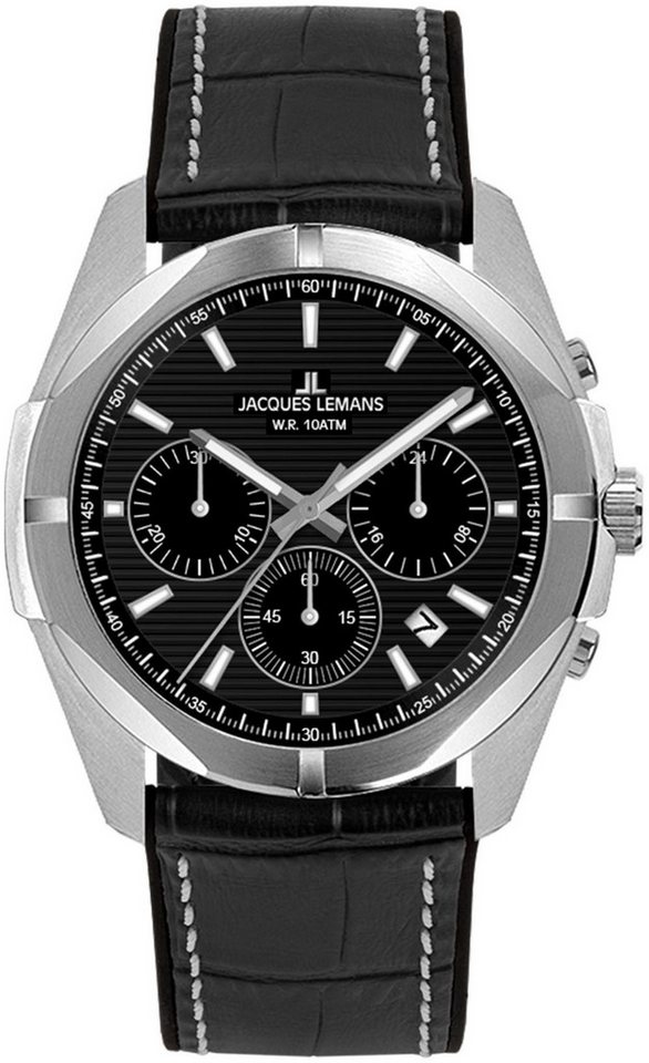Jacques Lemans Chronograph Monte Carlo 1-2180A, Quarzuhr, Armbanduhr, Herrenuhr, Datum, Lederarmband von Jacques Lemans
