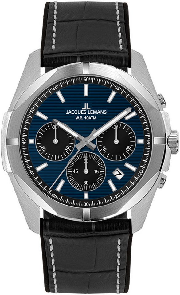 Jacques Lemans Chronograph Monte Carlo 1-2180D, Quarzuhr, Armbanduhr, Herrenuhr, Datum, Lederarmband von Jacques Lemans