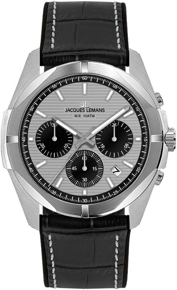 Jacques Lemans Chronograph Monte Carlo 1-2180B, Quarzuhr, Armbanduhr, Herrenuhr, Datum, Lederarmband von Jacques Lemans