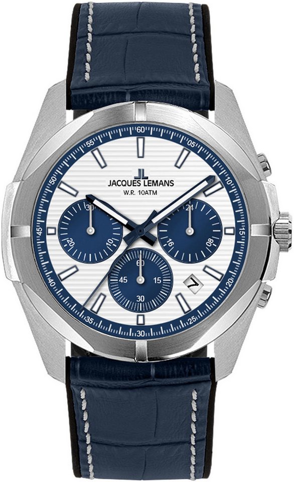 Jacques Lemans Chronograph Monte Carlo 1-2180C, Quarzuhr, Armbanduhr, Herrenuhr, Datum, Lederarmband von Jacques Lemans