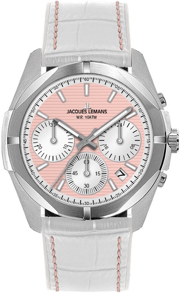 Jacques Lemans Chronograph Monte Carlo 1-2182G, Quarzuhr, Armbanduhr, Damenuhr, Datum, Stoppfunktion, Lederarmband von Jacques Lemans