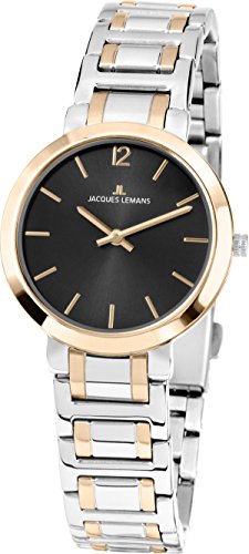 JACQUES LEMANS Damenuhr Milano Metallband massiv Edelstahl ip-Gold/Bicolor 1-1932E von JACQUES LEMANS