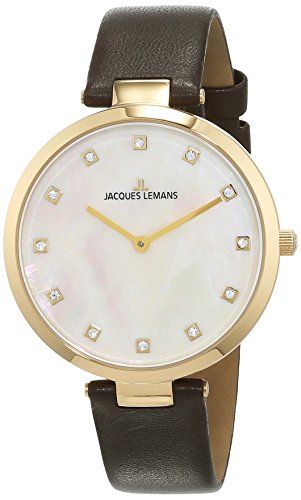 JACQUES LEMANS Damenuhr Milano Lederarmband massiv Edelstahl ip-Gold Swarovskisteine 1-2001B von JACQUES LEMANS