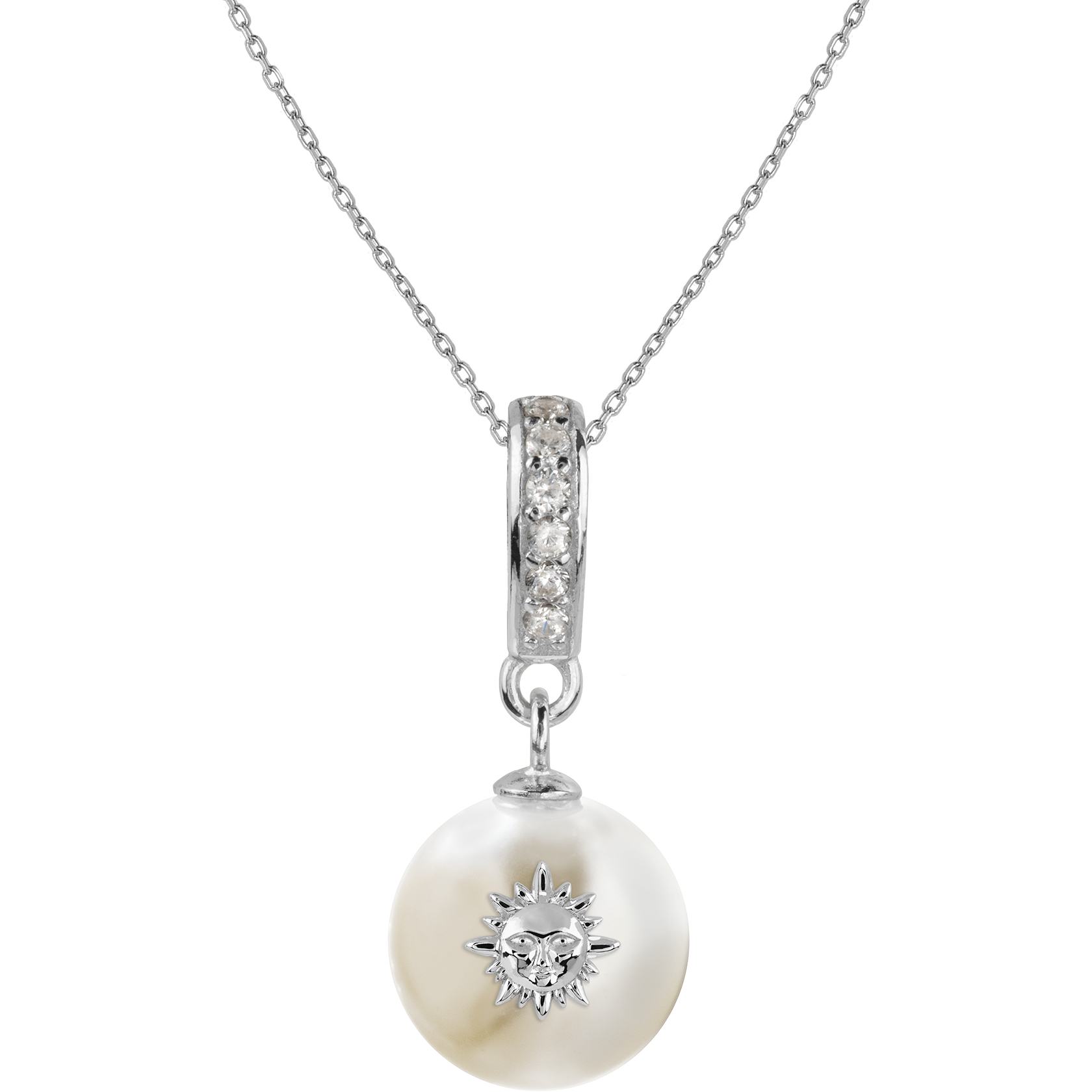 Kette Sterlingsilber mit weißen Topas Edelsteinen & Perle von Jacques Lemans