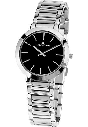 JACQUES LEMANS Damen-Uhren Analog Quarz One Size Silber/Schwarz 32016566 von JACQUES LEMANS