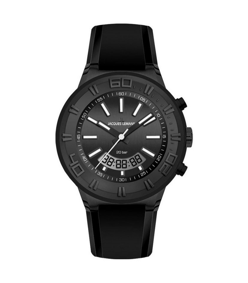 Jacques Lemans Quarzuhr Armbanduhr Edelstahl Analog Digital Silikon Schwarz Datum 1-1786I von Jacques Lemans
