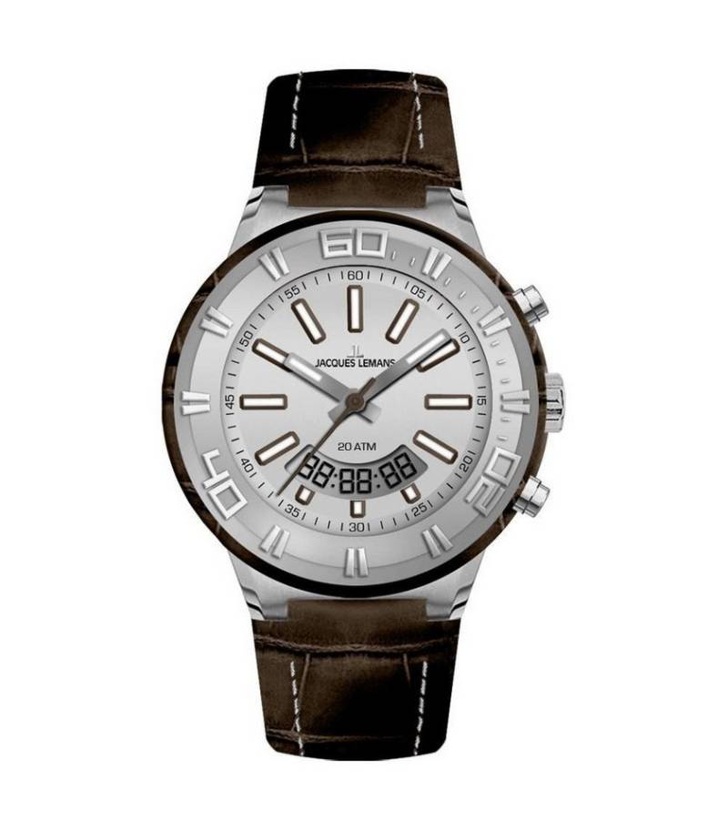 Jacques Lemans Quarzuhr Armbanduhr Quarz Analog Edelstahl Lederband Silber Braun Weiß 1-1772D von Jacques Lemans
