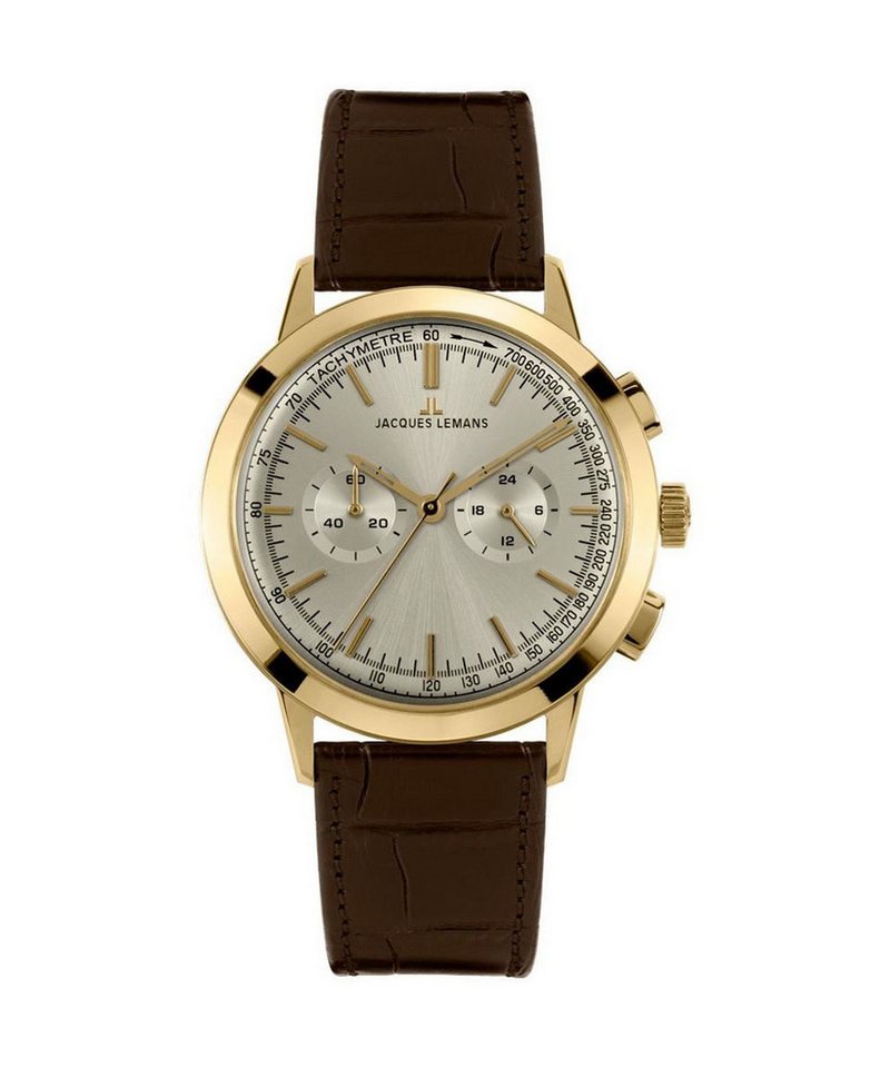 Jacques Lemans Quarzuhr Armbanduhr Uhr Analog Edelstahl Lederband Gold Braun N-1564B von Jacques Lemans