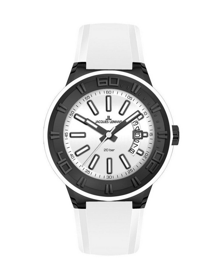 Jacques Lemans Quarzuhr Herrenuhr Armbanduhr Analog Kunststoff Datum Schwarz Weiß 1-1784J von Jacques Lemans