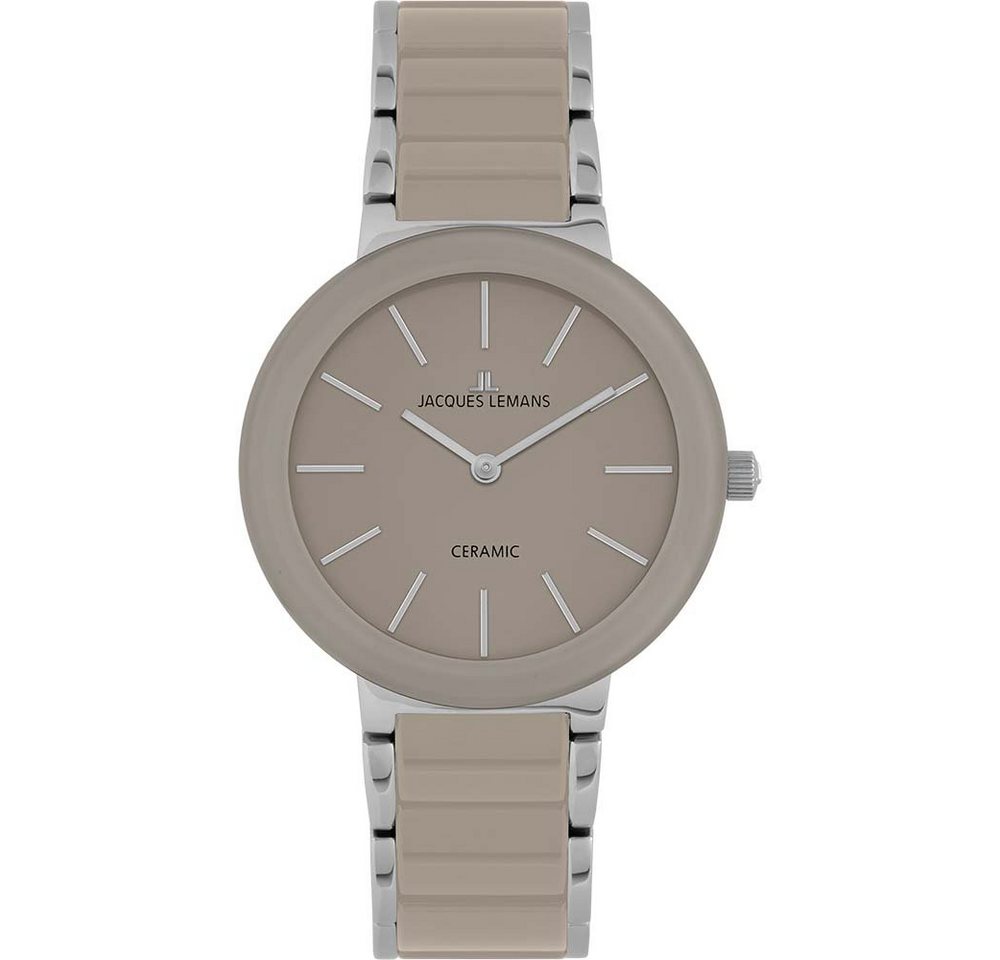 Jacques Lemans Quarzuhr Jacques Lemans Damenuhr 42-7S Edelstahl, Keramik taupe, (1-tlg) von Jacques Lemans