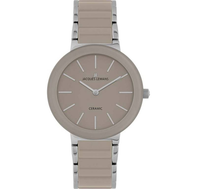 Jacques Lemans Quarzuhr Jacques Lemans Damenuhr 42-7S Edelstahl, Keramik taupe, (1-tlg) von Jacques Lemans